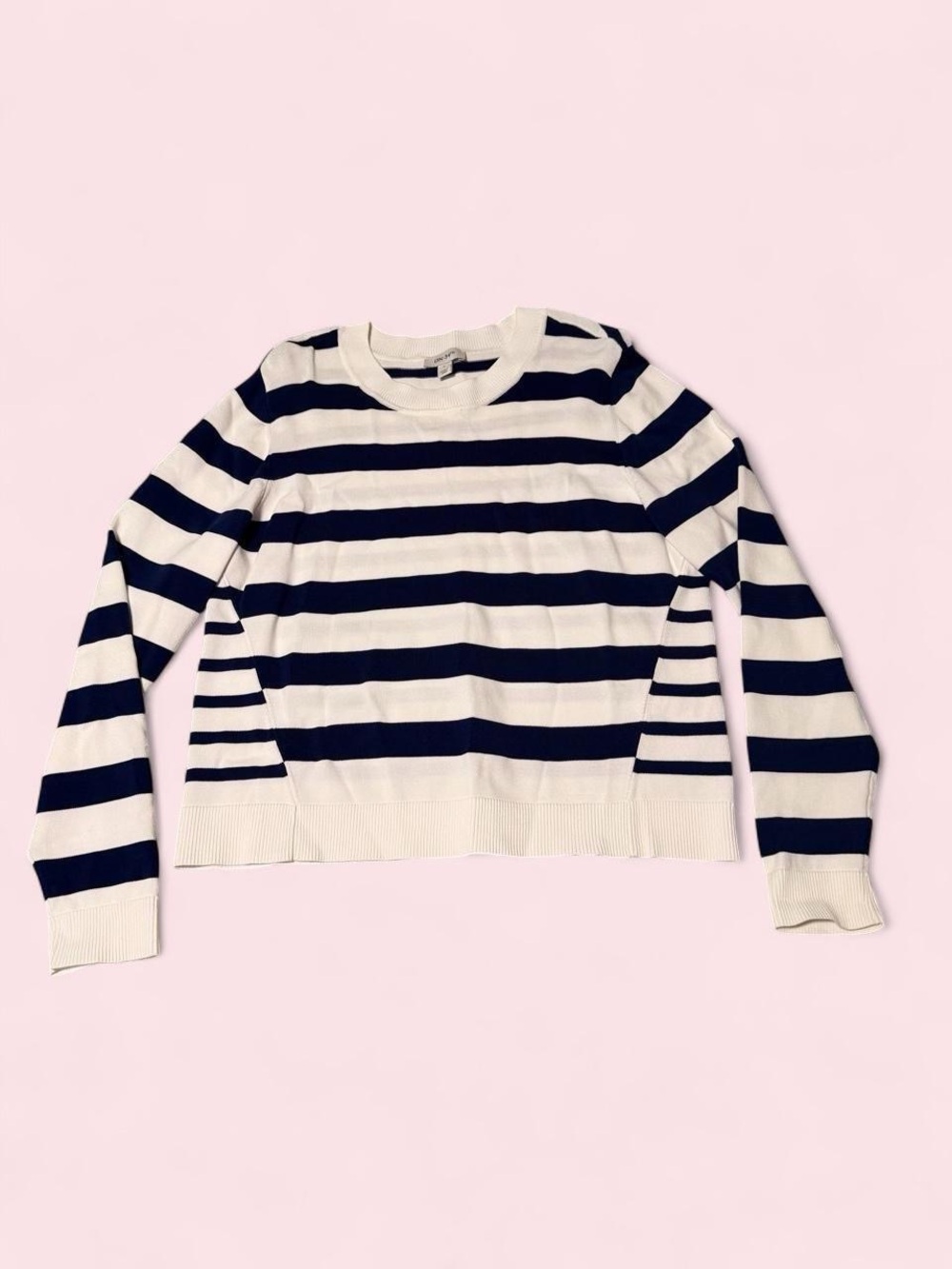 Striped Crew Neck Sweater - Navy & White